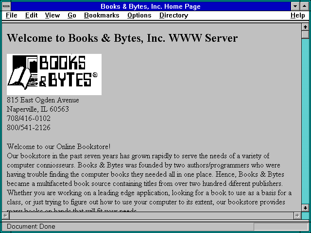 Screenshot of Books & Bytes Inc. Home Page