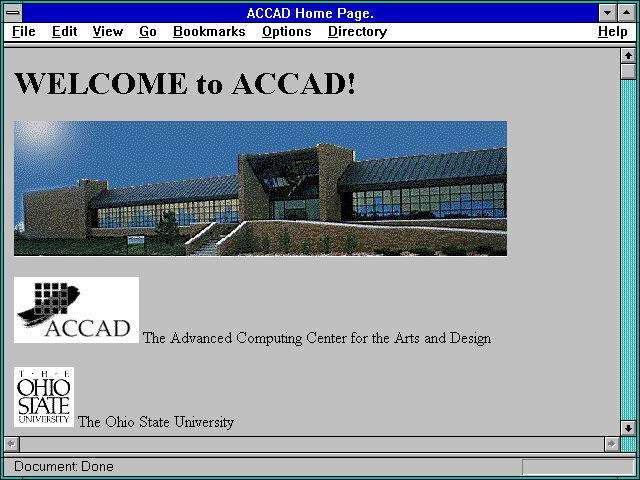 Screenshot of ACCAD Home Page.