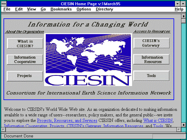 Screenshot of CIESIN Home Page v:1March95