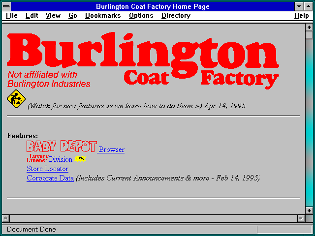 Screenshot of Burlington Coat Factory Home Page