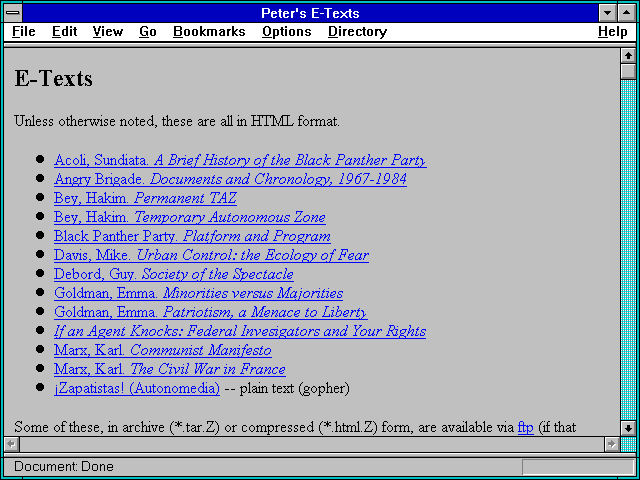 Screenshot of Peter's E-Texts
