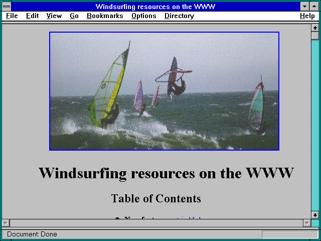 Screenshot of Windsurfing resources on the WWW