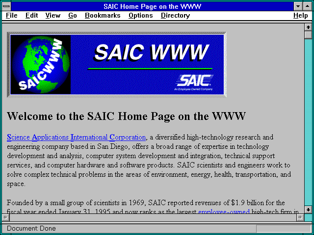 Screenshot of SAIC Home Page on the WWW