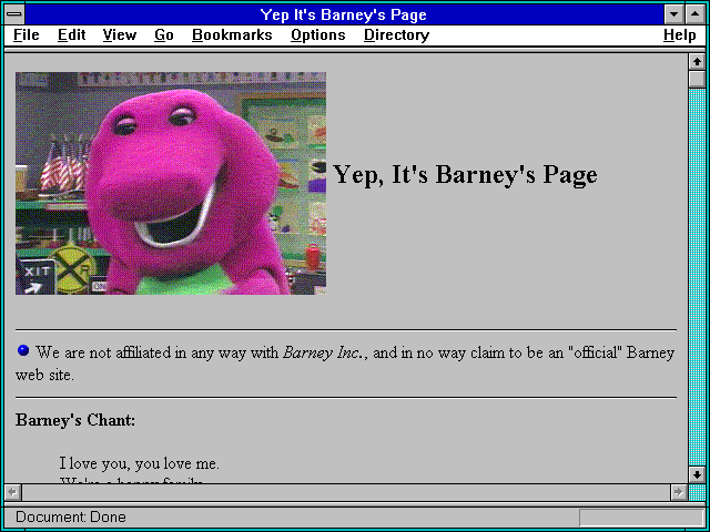 Screenshot of Yep It's Barney's Page