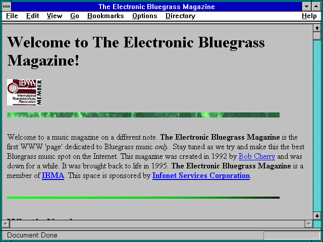 Screenshot of The Electronic Bluegrass Magazine