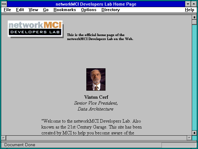 Screenshot of networkMCI Developers Lab Home Page