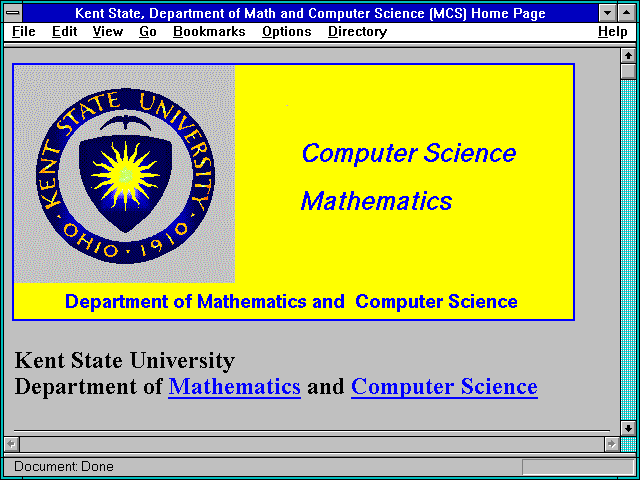Screenshot of Kent State Department of Math and Computer Science (MCS) Home Page
