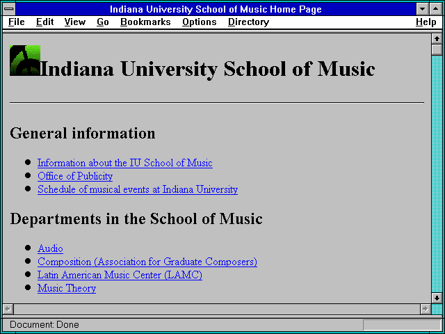Screenshot of Indiana University School of Music Home Page