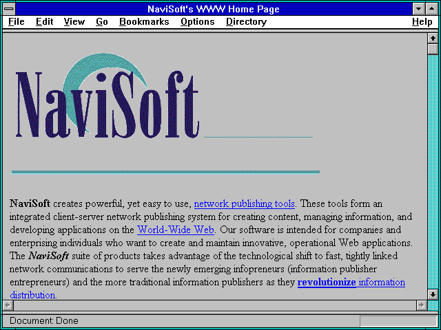 Screenshot of NaviSoft's WWW Home Page