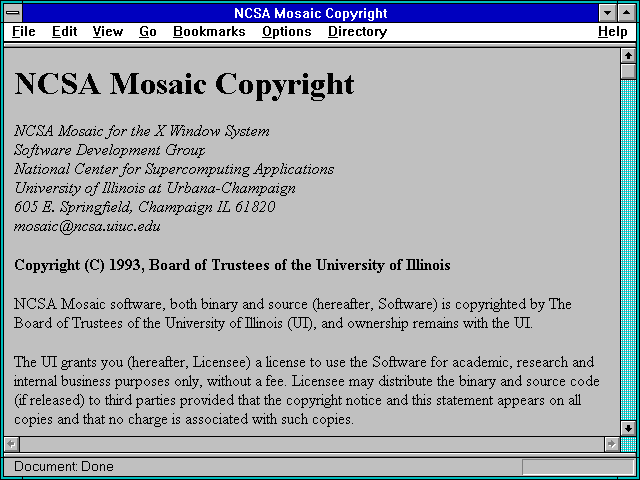Screenshot of NCSA Mosaic Copyright