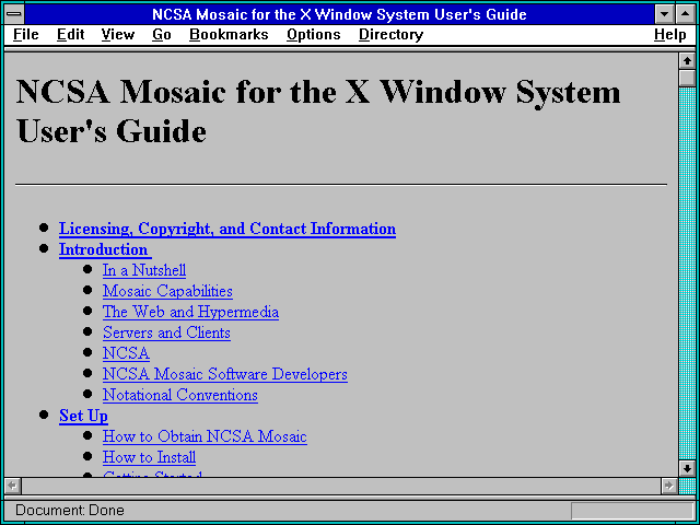 Screenshot of NCSA Mosaic for the X Window System User's Guide