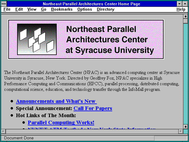 Screenshot of Northeast Parallel Architectures Center Home Page