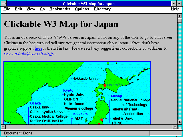 Screenshot of Clickable W3 Map for Japan