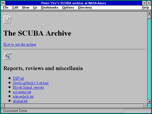 Screenshot of Peter Yee's SCUBA archive at NASA-Ames