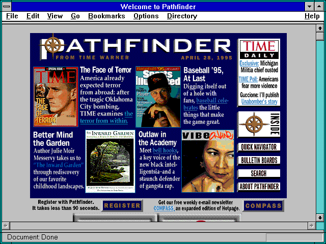 Screenshot of Time-Warner's Pathfinder, linking to several of its magazines