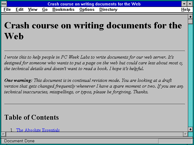 Screenshot of Crash course on writing documents for the Web
