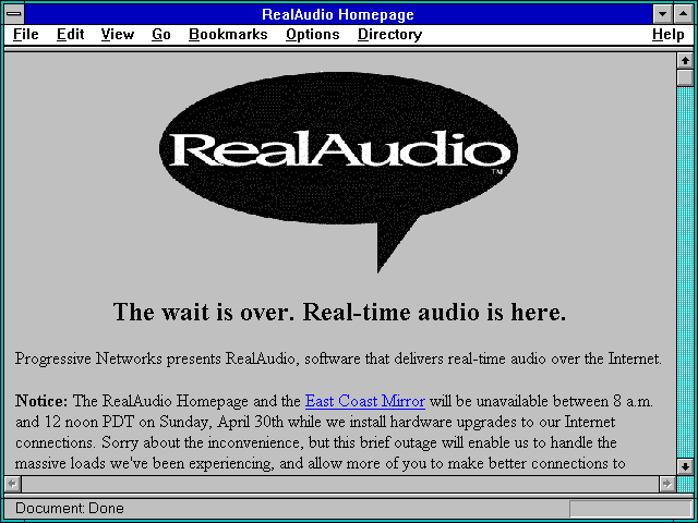 Screenshot of RealAudio Homepage