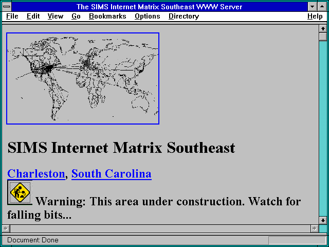 Screenshot of The SIMS Internet Matrix Southeast WWW Server