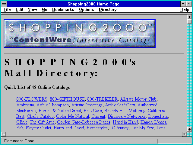 Screenshot of Shopping2000 Home Page