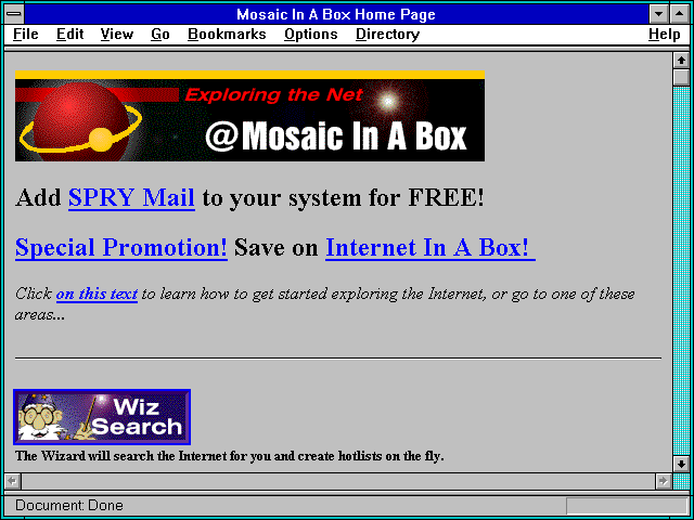 Screenshot of Mosaic In A Box Home Page