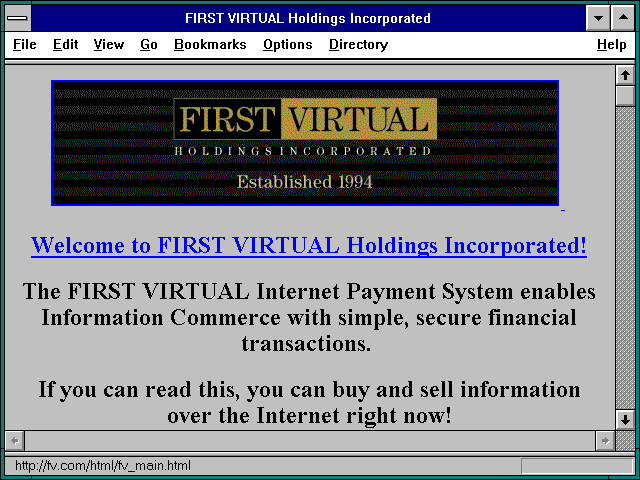 Screenshot of First Virtual Holdings (Virtual banking)