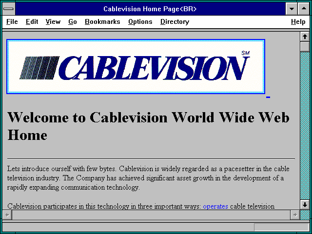 Screenshot of Cablevision Home Page