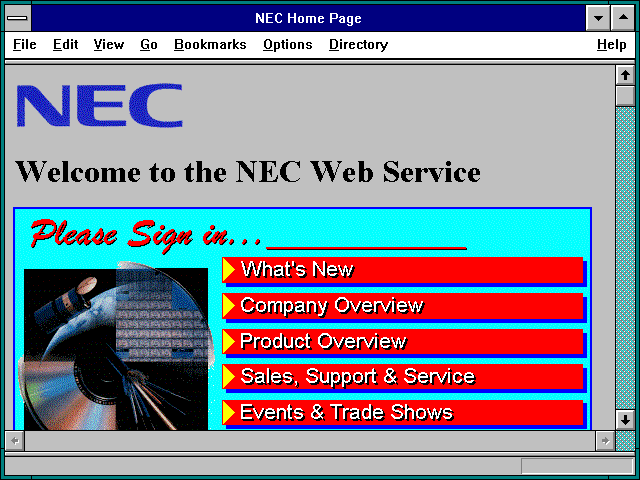 Screenshot of NEC Home Page
