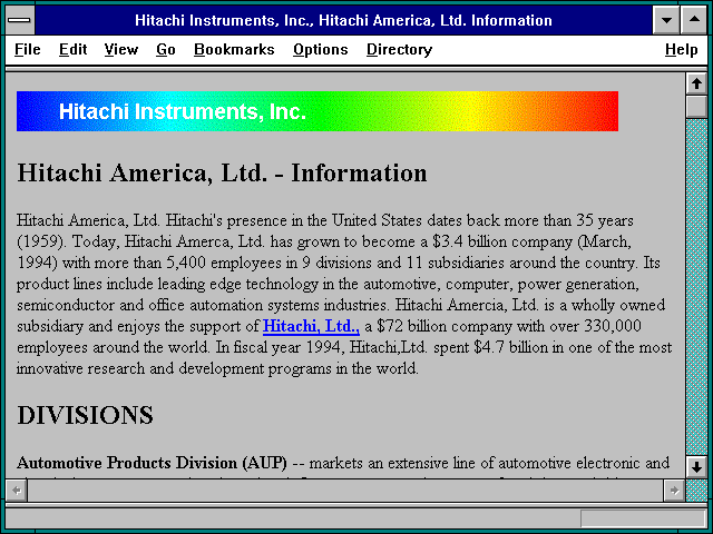 Screenshot of Hitachi Instruments Inc. Hitachi America Ltd. Information