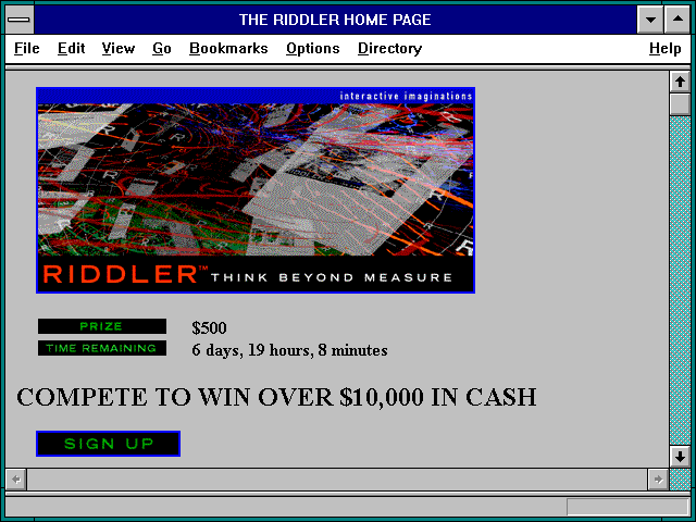 Screenshot of THE RIDDLER HOME PAGE