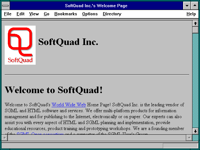 Screenshot of SoftQuad Inc.'s Welcome Page