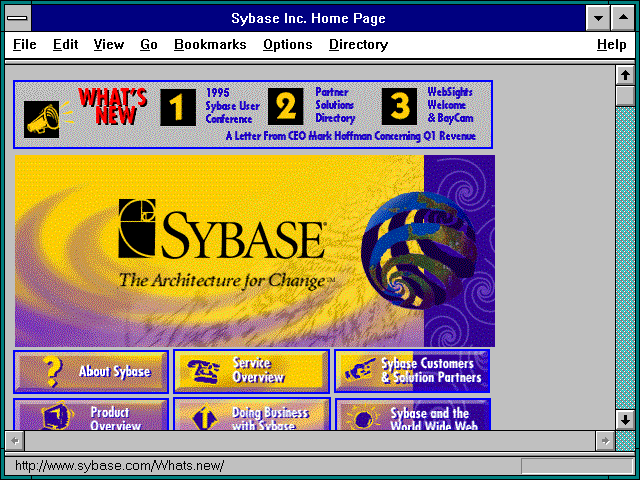 Screenshot of Sybase Inc. Home Page
