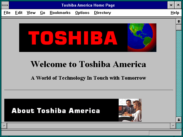 Screenshot of Toshiba America Home Page