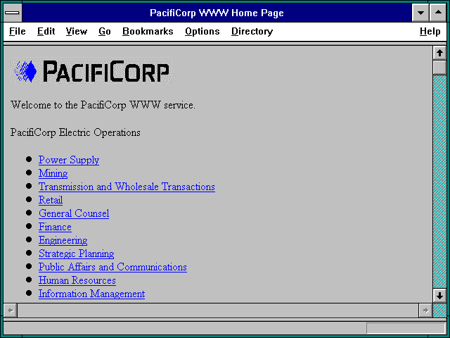 Screenshot of PacifiCorp WWW Home Page