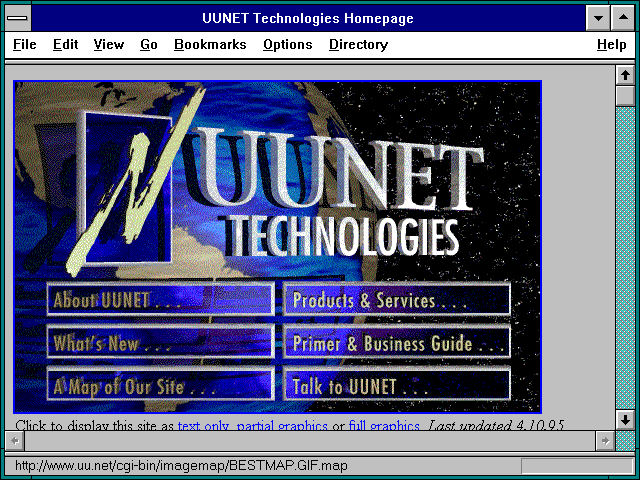 Screenshot of UUNET Technologies Homepage