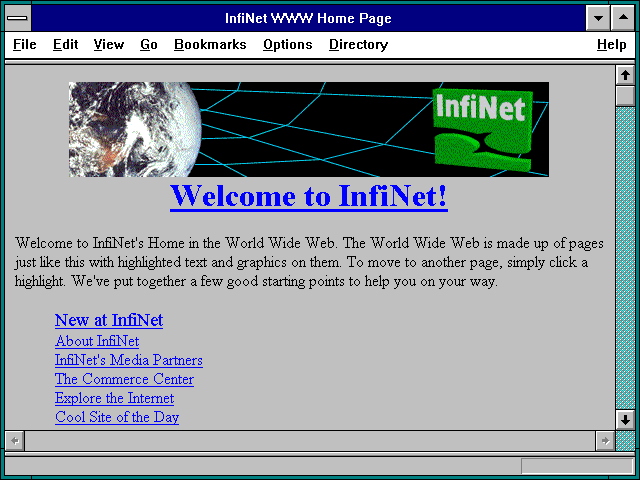 Screenshot of InfiNet WWW Home Page