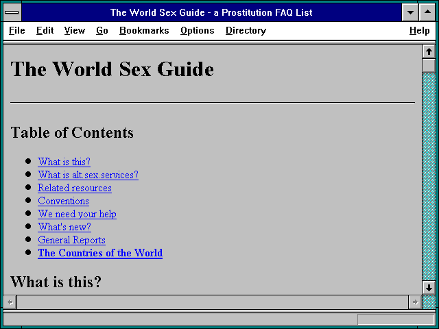 Screenshot of The World Sex Guide - a Prostitution FAQ List