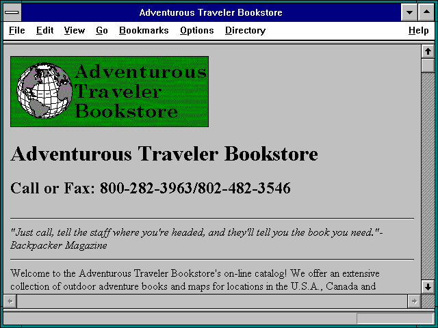 Screenshot of Adventurous Traveler Bookstore