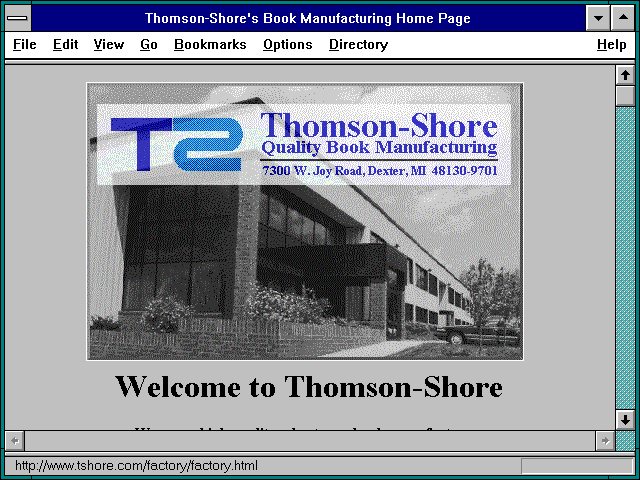 Screenshot of Thomson-Shore's Book Manufacturing Home Page
