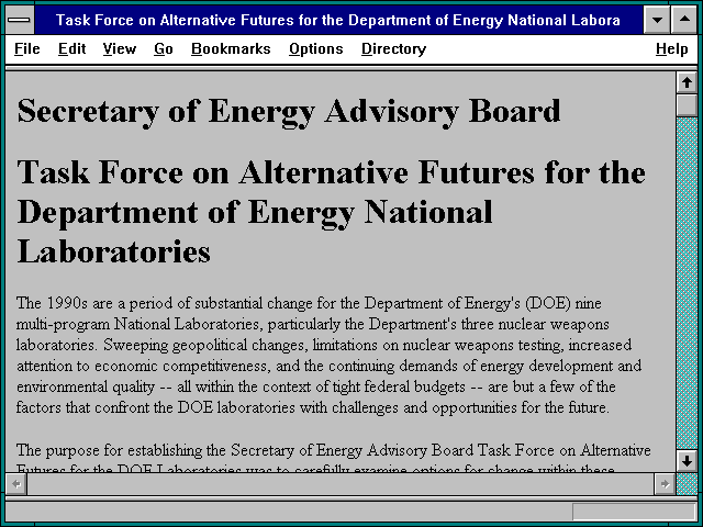 Screenshot of Alternative Futures for the Department ofEnergy National Laboratories