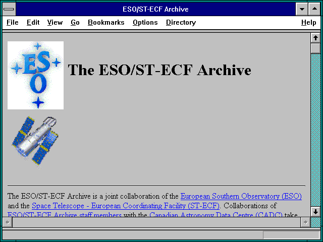 Screenshot of ESO and ST-ECF Archive