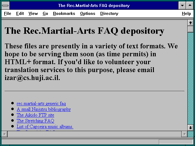 Screenshot of The Rec.Martial-Arts FAQ depository
