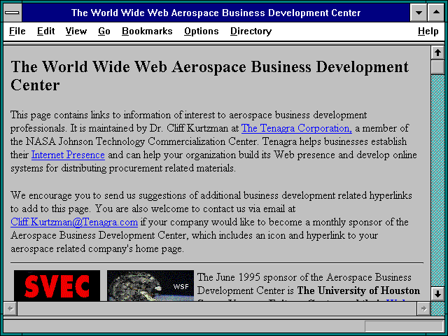 Screenshot of The World Wide Web Aerospace Business Development Center