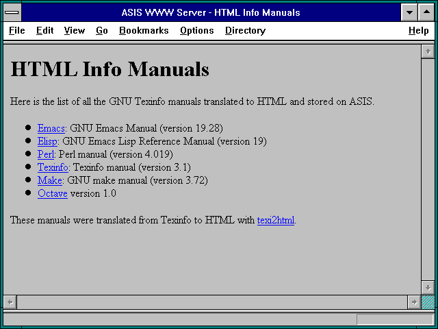 Screenshot of ASIS WWW Server - HTML Info Manuals