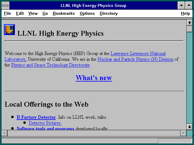 Screenshot of LLNL High Energy Physics Group