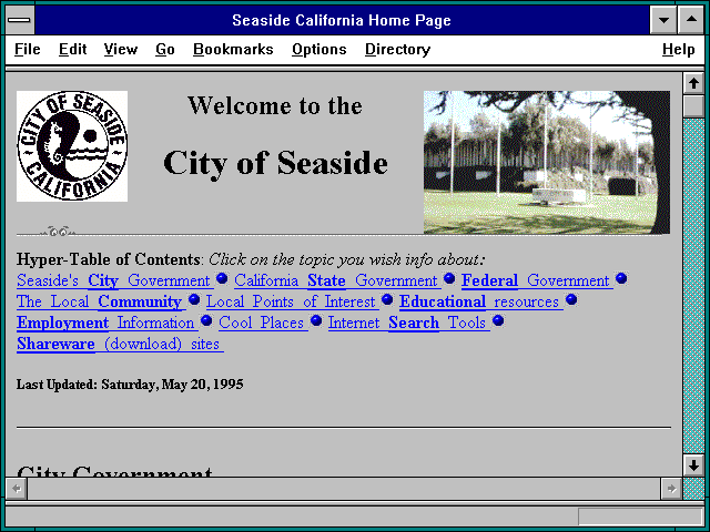 Screenshot of Seaside California Home Page