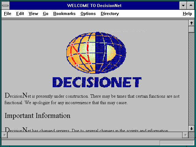Screenshot of WELCOME TO DecisionNet