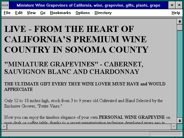 Screenshot of ture Wine Grapevines of California wine grapevine gifts plants grapes