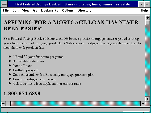 Screenshot of rst Federal Savings Bank of Indiana - mortages loans homes realestate