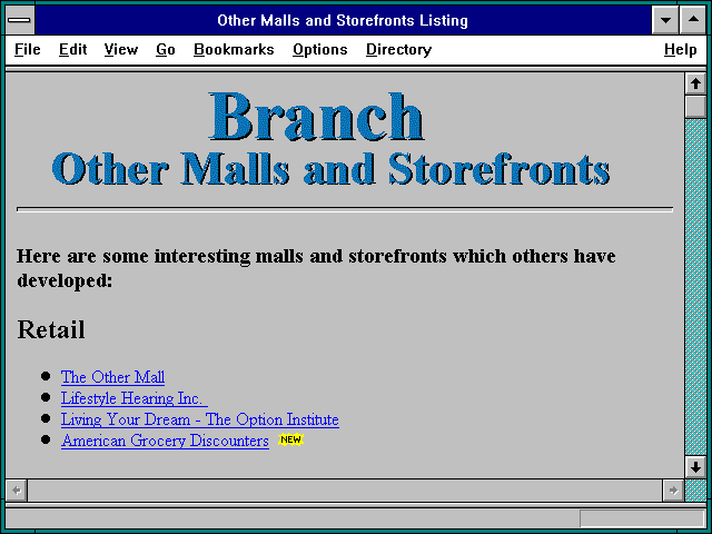 Screenshot of Other Malls and Storefronts Listing
