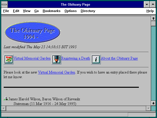 Screenshot of The Obituary Page